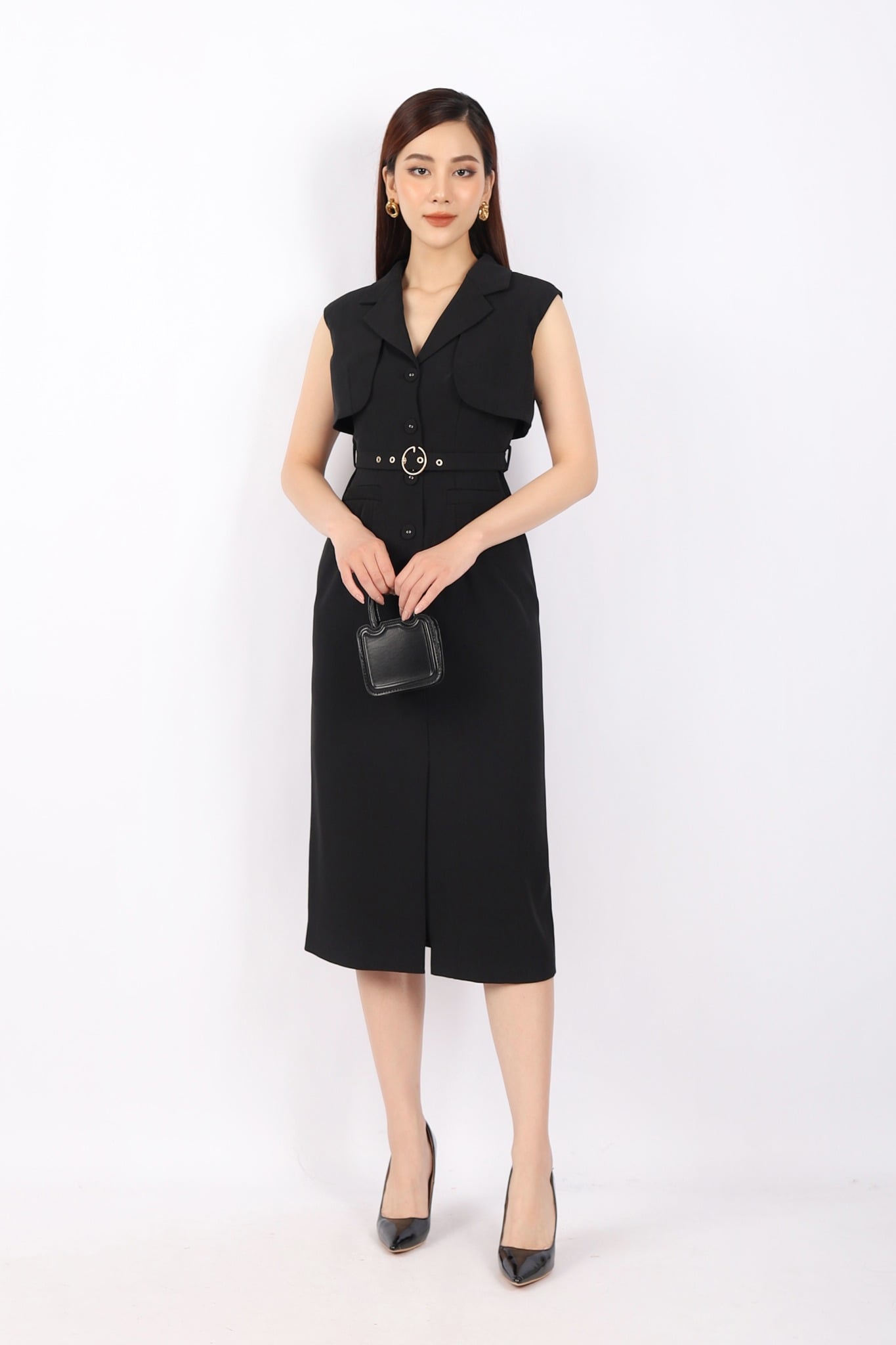 FDC33813 - tỷ lệ kèo 8899 vải tuytsi dáng suông cổ vest cài cúc bọc kèm đai tạo kiểu - tỷ lệ kèo 8899