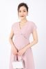 FDC33817 - Đầm công sở vải tơ dáng A Xoè nhẹ cổ V vai chờm thân ngực đính cúc xếp mí tạo kiểu khóa thân sau - PANTIO