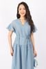 FDC33836 - Đầm công sở vải tơ dáng Xoè cổ V vai chờm tay phối bèo kèm dây tết tạo kiểu - PANTIO