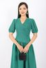 FDC33882 - Đầm công sở vải thô dáng Xoè cổ V chéo thân xếp nhún nối cạp lệch khóa thân sau - PANTIO