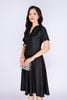 FDC34040 - Đầm công sở vải denim dáng xoè cổ bẻ thân đính khuy bọc trang trí kèm nắp túi tạo kiểu khoá thân sau - PANTIO