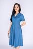 FDC34040 - Đầm công sở vải denim dáng xoè cổ bẻ thân đính khuy bọc trang trí kèm nắp túi tạo kiểu khoá thân sau - PANTIO