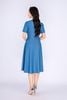FDC34040 - Đầm công sở vải denim dáng xoè cổ bẻ thân đính khuy bọc trang trí kèm nắp túi tạo kiểu khoá thân sau - PANTIO