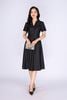 FDC34040 - Đầm công sở vải denim dáng xoè cổ bẻ thân đính khuy bọc trang trí kèm nắp túi tạo kiểu khoá thân sau - PANTIO