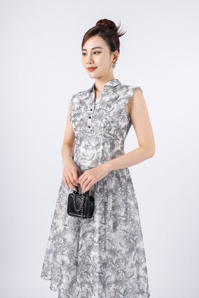 FDC34062 - tỷ lệ kèo 8899 vải lưới dáng xòe có lót vải habutai cổ đức thân phối vạt tạo kiểu khóa thân sau - tỷ lệ kèo 8899