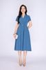 FDC34071 - Đầm công sở vải tuytsi dáng xoè cổ V-cut eo đai cài tạo ly xếp khoá thân sau - PANTIO