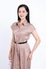FDC34120 - Đầm công sở vải thô lụa dáng suông cổ đức vai chờm kèm dây đai lưng co giãn - PANTIO