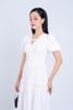 FDC34121 - Đầm công sở vải tơ hai lớp lót habutai dáng xoè nhẹ cổ chữ V đính nơ trang trí tay bồng thân váy nhún tạo kiểu khoá thân sau - PANTIO