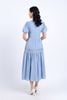 FDC34121 - Đầm công sở vải tơ hai lớp lót habutai dáng xoè nhẹ cổ chữ V đính nơ trang trí tay bồng thân váy nhún tạo kiểu khoá thân sau - PANTIO