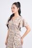 FDC34137 - Đầm công sở vải phi cát dáng xoè hai lớp lót habutai cổ chữ V tay xoè eo váy đính vạt tạo kiểu khoá thân sau - PANTIO