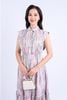 FDC34147 - Đầm công sở vải lụa xốp hai lớp lót habutai dáng suông cổ đức tay chờm eo bo chun gấu váy xếp tầng tạo kiểu cài khuy thân trước - PANTIO