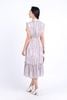 FDC34147 - Đầm công sở vải lụa xốp hai lớp lót habutai dáng suông cổ đức tay chờm eo bo chun gấu váy xếp tầng tạo kiểu cài khuy thân trước - PANTIO