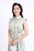 FDC34147 - Đầm công sở vải lụa xốp hai lớp lót habutai dáng suông cổ đức tay chờm eo bo chun gấu váy xếp tầng tạo kiểu cài khuy thân trước - PANTIO