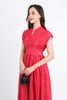FDC34149 - Đầm công sở vải thô kẻ ô mỏng hai lớp lót habutai dáng xoè cổ V sâu vai chờm eo nhún phối cạp bản to tạo kiểu khoá thân sau - PANTIO