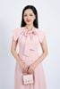 FDC34161 - Đầm công sở vải thô dáng suông lót habutai vai chờm phối vạt cổ tròn thắt nơ tạo kiểu khoá thân sau - PANTIO