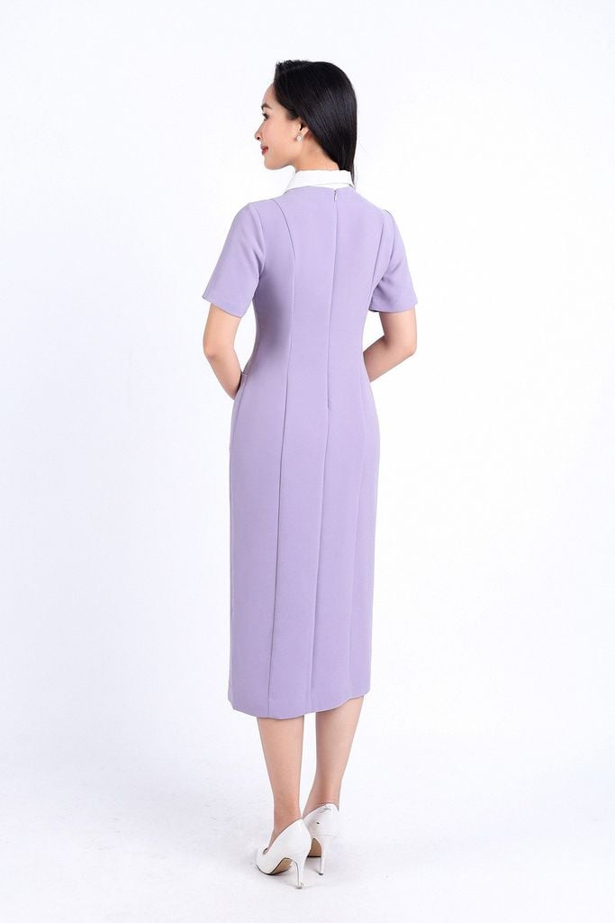 FDC34169 - Đầm công sở vải phi cát dáng bút chì cổ đức tháo rời thân váy đính khuy bọc trang trí có túi váy bên hông khóa thân sau - PANTIO