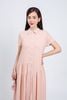 FDC34192 - Đầm công sở vải chiffon xốp dáng suông cổ đức tay ngắn thân váy xếp nhún tạo xoè cài khuy thân trước - PANTIO