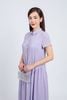 FDC34192 - Đầm công sở vải chiffon xốp dáng suông cổ đức tay ngắn thân váy xếp nhún tạo xoè cài khuy thân trước - PANTIO