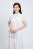FDC34192 - Đầm công sở vải chiffon xốp dáng suông cổ đức tay ngắn thân váy xếp nhún tạo xoè cài khuy thân trước - PANTIO