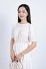 FDC35083 - Đầm công sở vải tơ dáng suông dài cổ tròn tay bồng nhẹ thân váy xếp tầng tạo kiểu kèm dây đai - PANTIO
