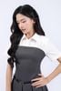 FDC35139 - Đầm vải thô dáng xòe cổ đức, chân váy xòe, phối vải thô trắng, tay cộc, dún ly vai tạo kiểu - JAN.