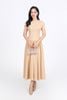 FDC35140 - Đầm công sở vải thô kate dáng A cổ tròn vai chờm thân váy xếp nhún tạo xoè khóa thân sau - PANTIO