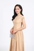 FDC35140 - Đầm công sở vải thô kate dáng A cổ tròn vai chờm thân váy xếp nhún tạo xoè khóa thân sau - PANTIO