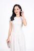 FDC35140 - Đầm công sở vải thô kate dáng A cổ tròn vai chờm thân váy xếp nhún tạo xoè khóa thân sau - PANTIO