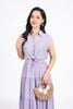 FDC35275 - Đầm công sở vải chiffon xốp cổ đức vai chờm eo phối vạt thắt nơ tạo kiểu thân váy xếp tầng cài khuy trước - PANTIO