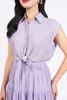 FDC35275 - Đầm công sở vải chiffon xốp cổ đức vai chờm eo phối vạt thắt nơ tạo kiểu thân váy xếp tầng cài khuy trước - PANTIO