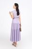 FDC35275 - Đầm công sở vải chiffon xốp cổ đức vai chờm eo phối vạt thắt nơ tạo kiểu thân váy xếp tầng cài khuy trước - PANTIO