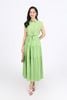 FDC35275 - Đầm công sở vải chiffon xốp cổ đức vai chờm eo phối vạt thắt nơ tạo kiểu thân váy xếp tầng cài khuy trước - PANTIO