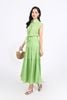 FDC35275 - Đầm công sở vải chiffon xốp cổ đức vai chờm eo phối vạt thắt nơ tạo kiểu thân váy xếp tầng cài khuy trước - PANTIO