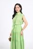 FDC35275 - Đầm công sở vải chiffon xốp cổ đức vai chờm eo phối vạt thắt nơ tạo kiểu thân váy xếp tầng cài khuy trước - PANTIO