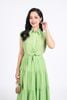 FDC35275 - Đầm công sở vải chiffon xốp cổ đức vai chờm eo phối vạt thắt nơ tạo kiểu thân váy xếp tầng cài khuy trước - PANTIO
