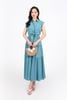 FDC35275 - Đầm công sở vải chiffon xốp cổ đức vai chờm eo phối vạt thắt nơ tạo kiểu thân váy xếp tầng cài khuy trước - PANTIO