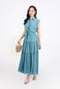 FDC35275 - Đầm công sở vải chiffon xốp cổ đức vai chờm eo phối vạt thắt nơ tạo kiểu thân váy xếp tầng cài khuy trước - PANTIO
