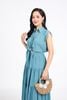 FDC35275 - Đầm công sở vải chiffon xốp cổ đức vai chờm eo phối vạt thắt nơ tạo kiểu thân váy xếp tầng cài khuy trước - PANTIO