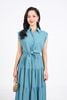 FDC35275 - Đầm công sở vải chiffon xốp cổ đức vai chờm eo phối vạt thắt nơ tạo kiểu thân váy xếp tầng cài khuy trước - PANTIO