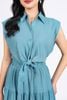 FDC35275 - Đầm công sở vải chiffon xốp cổ đức vai chờm eo phối vạt thắt nơ tạo kiểu thân váy xếp tầng cài khuy trước - PANTIO