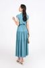 FDC35275 - Đầm công sở vải chiffon xốp cổ đức vai chờm eo phối vạt thắt nơ tạo kiểu thân váy xếp tầng cài khuy trước - PANTIO