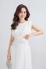 FDC35286 - Đầm công sở vải tơ cổ tròn vai chờm hông xếp nhún tạo kiểu eo phối dây đai hoa - PANTIO
