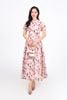 FDC35288 - Đầm công sở vải tơ hoa dáng A cổ tròn tay bồng nhẹ thân váy xếp ly bung tạo xoè khoá thân sau - PANTIO