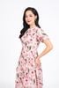 FDC35288 - Đầm công sở vải tơ hoa dáng A cổ tròn tay bồng nhẹ thân váy xếp ly bung tạo xoè khoá thân sau - PANTIO