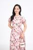 FDC35288 - Đầm công sở vải tơ hoa dáng A cổ tròn tay bồng nhẹ thân váy xếp ly bung tạo xoè khoá thân sau - PANTIO