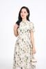 FDC35288 - Đầm công sở vải tơ hoa dáng A cổ tròn tay bồng nhẹ thân váy xếp ly bung tạo xoè khoá thân sau - PANTIO