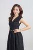 FDC35289 - Đầm công sở vải ren hoa dáng A cổ xẻ V vai chờm eo phối kim loại tạo kiểu khoá thân sau - PANTIO