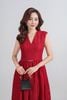 FDC35289 - Đầm công sở vải ren hoa dáng A cổ xẻ V vai chờm eo phối kim loại tạo kiểu khoá thân sau - PANTIO