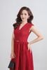 FDC35289 - Đầm công sở vải ren hoa dáng A cổ xẻ V vai chờm eo phối kim loại tạo kiểu khoá thân sau - PANTIO
