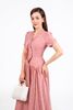 FDC35338 - Đầm công sở vải thô mỏng cổ phối vạt tạo kiểu eo xếp nhún tạo xoè khoá thân sau - PANTIO